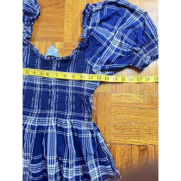 Hill House The Athena Nap Dress size S Tartan Plaid Blue Square Neck - Picture 5 of 8